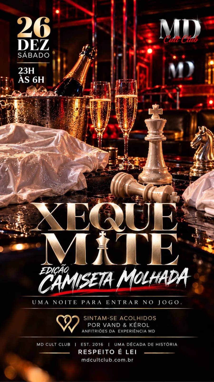 Cartaz do evento Xeque-Mate · White Edition + Camiseta Molhada