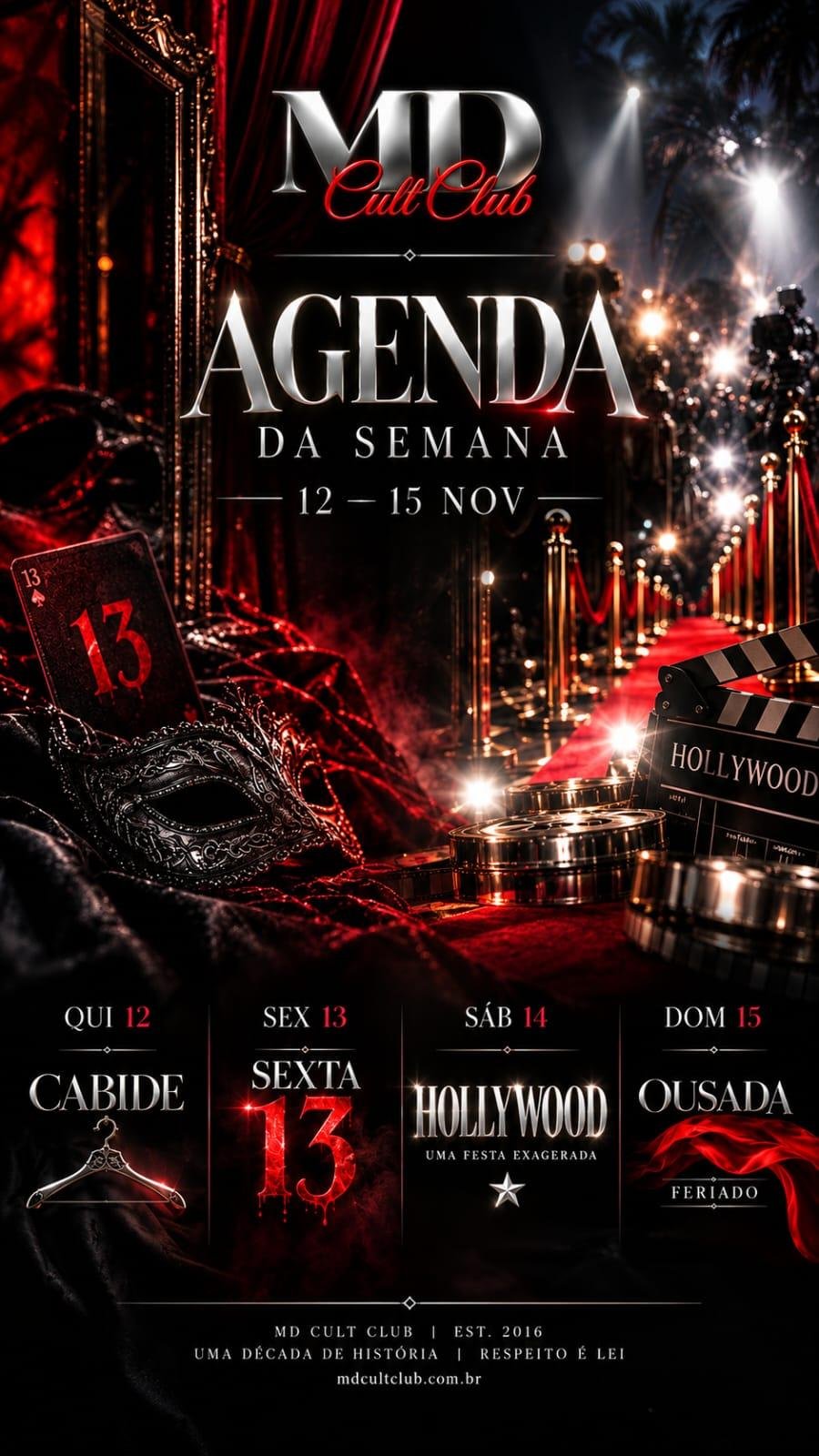Agenda da semana de 12 a 15/11 na MD Cult Club