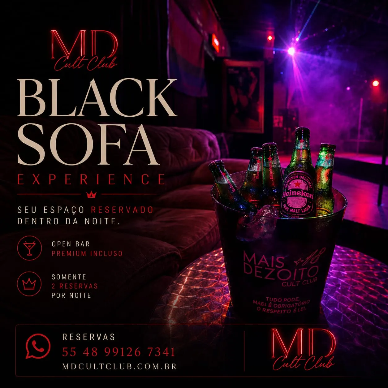 Black Sofa Experience — sofá BLACK reservado dentro da pista da MD Cult Club