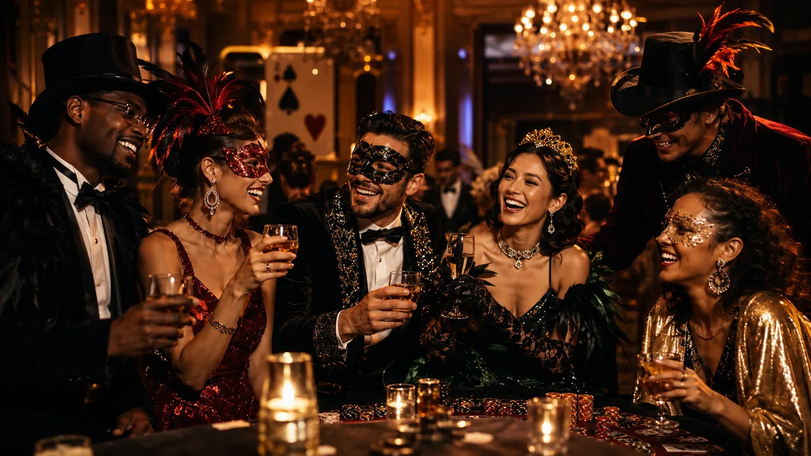 Festa temática em clima de cassino na MD Cult Club, Florianópolis, com convidados em trajes de gala